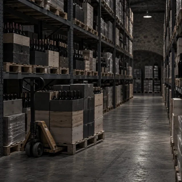Wine stocked in a distributor’s warehouse