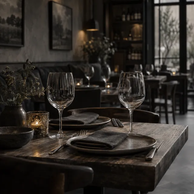Wine glasses on a restaurant table